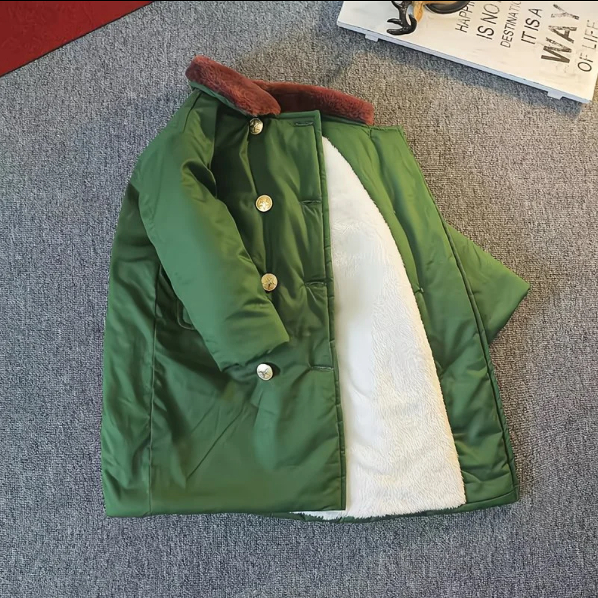儿童军大衣保暖性价比军绿色棉袄加绒羊羔毛棉服冬加厚保暖