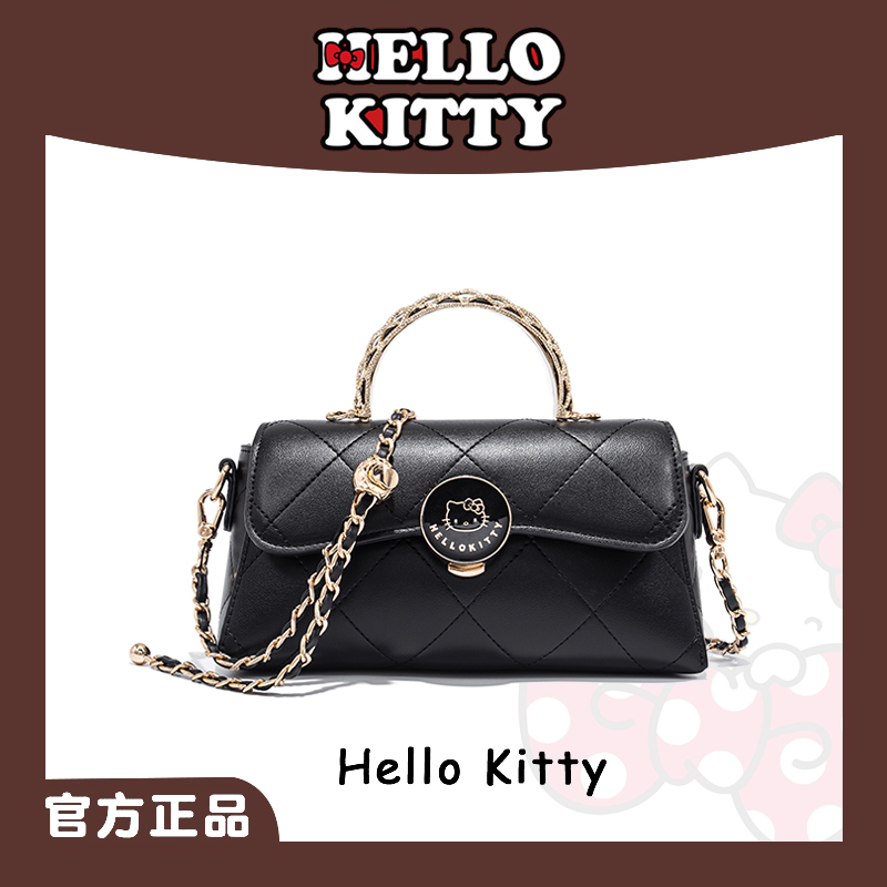 麦斯卡三丽鸥凯蒂猫 【金丝手柄】欧若风菱格褶皱手提斜挎包-41306