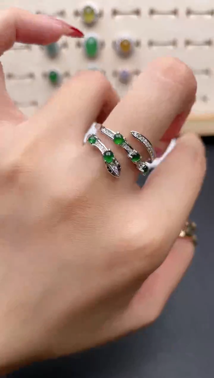 【闪购商品】翡翠戒指银S925镶嵌一物一证一礼盒