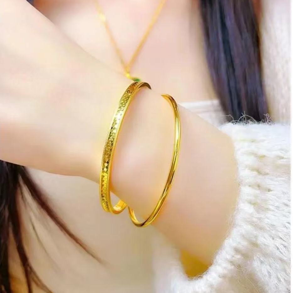 铜合金手镯 【精工高闪亮片龙鳞双环手镯】金色轻奢高