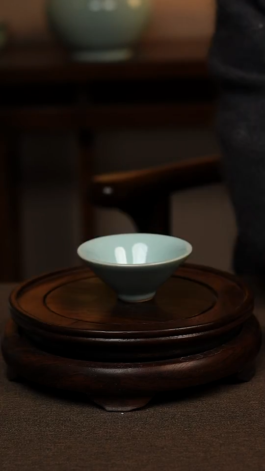 瓷片天青色斗笠杯60ml微瑕不带礼盒