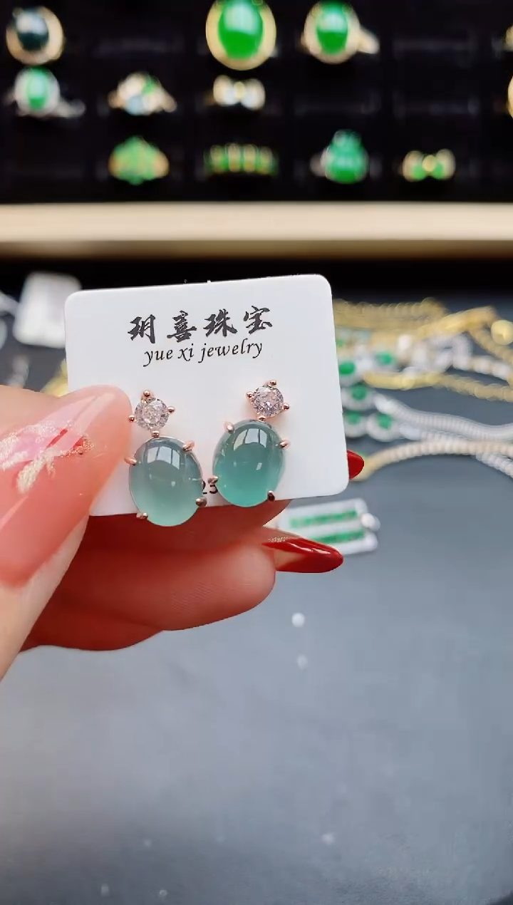 【闪购商品】翡翠耳饰银S925镶嵌085050