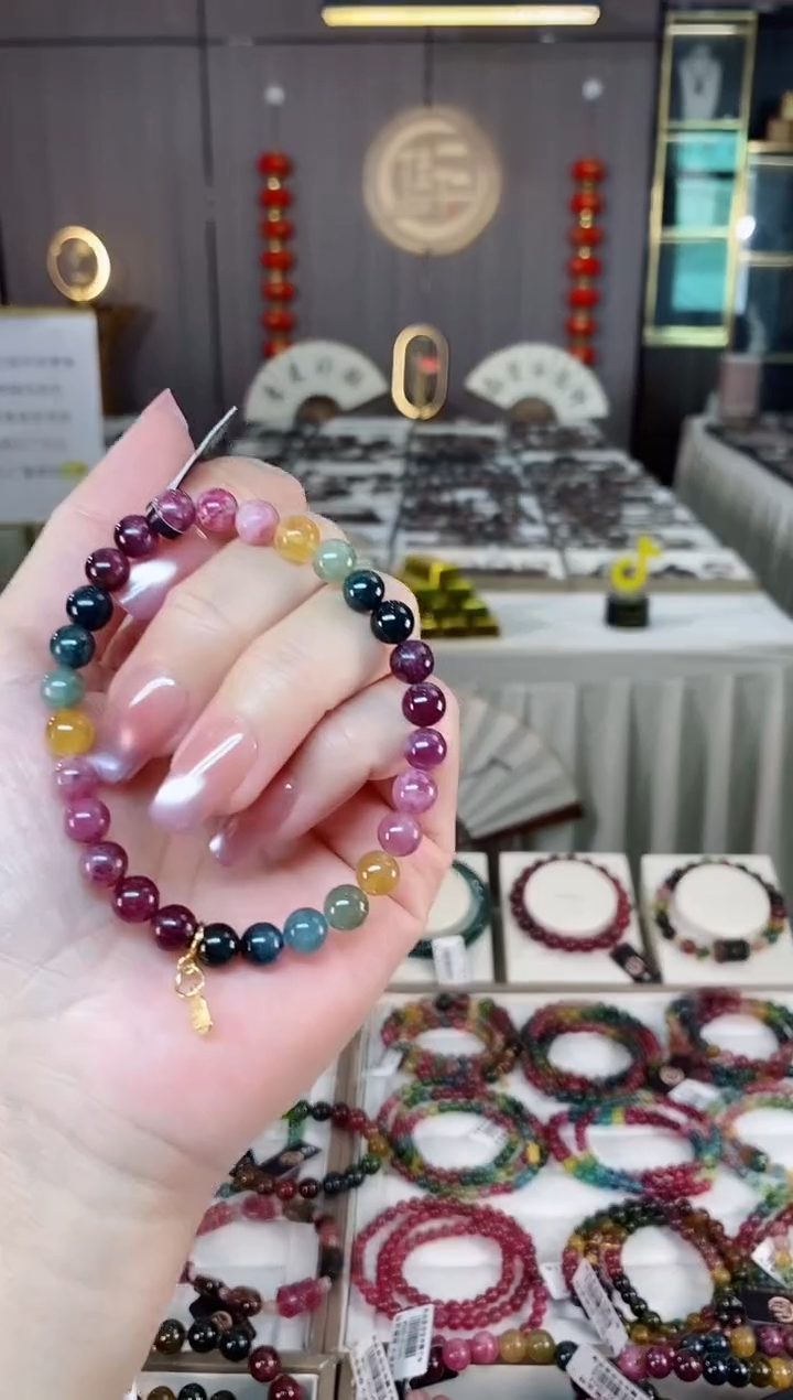 未镶嵌老矿碧玺彩虹单圈手串6mm+碧玺hon多样性发货一条