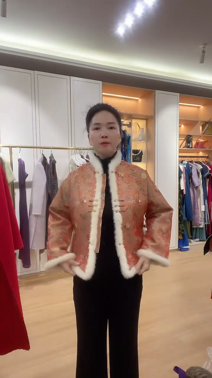 橘色国风厚外套L码