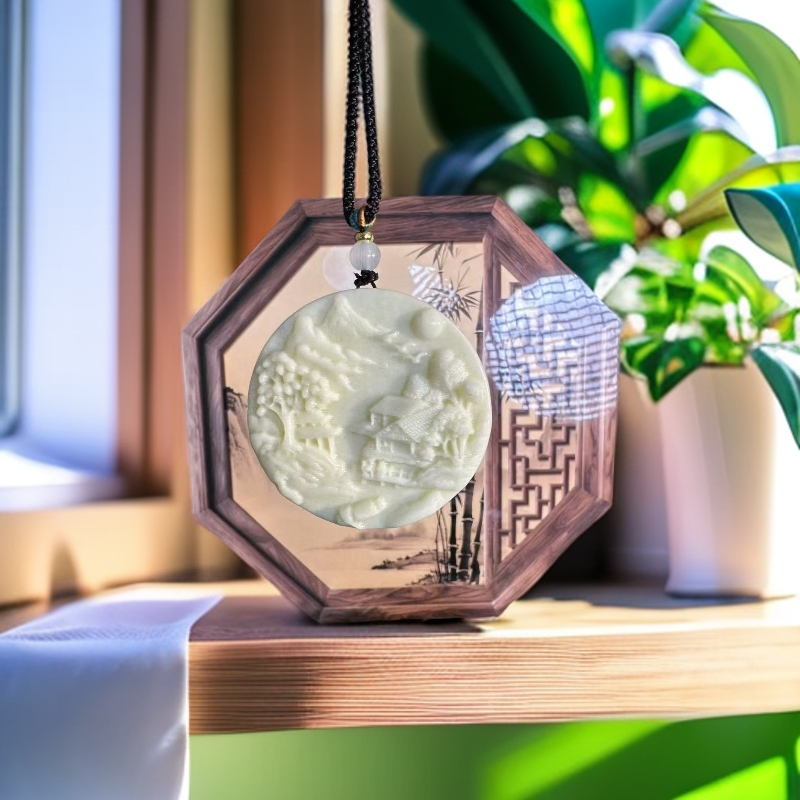 蓝田玉 山水牌圆牌