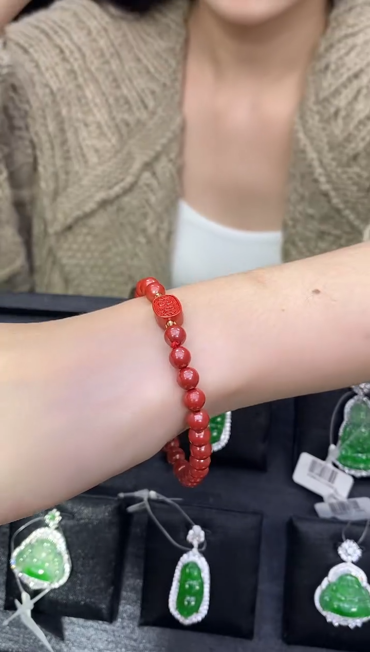 天然辰砂朱砂纳福手链