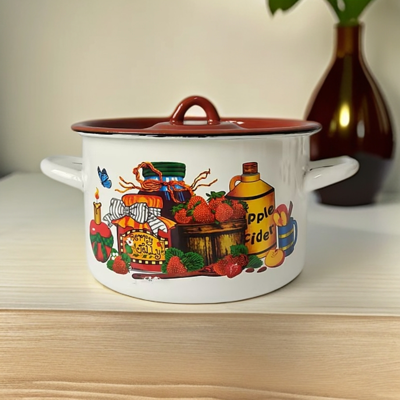 20厘米高颜值图案珐琅搪瓷汤锅双耳炖锅带盖小清新汤锅