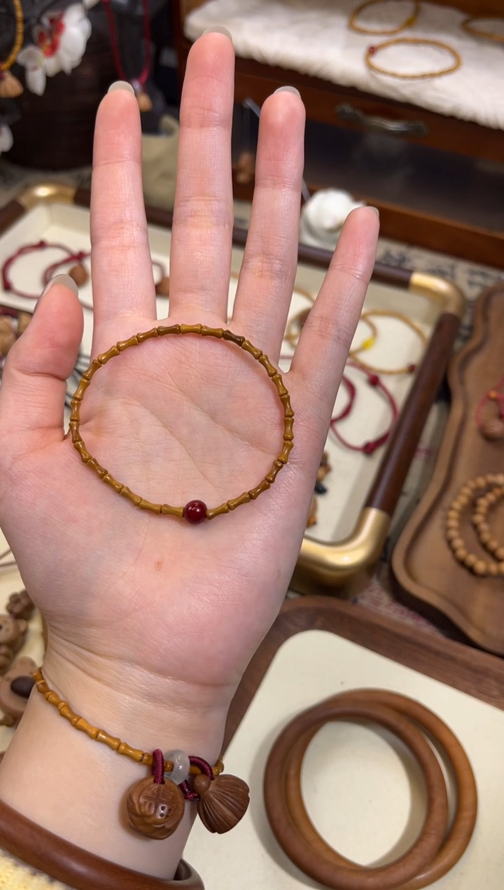 手串桃核【桃缘行】竹节「红色莎莎」桃木桃核辟、挡、驱、护 备注手围