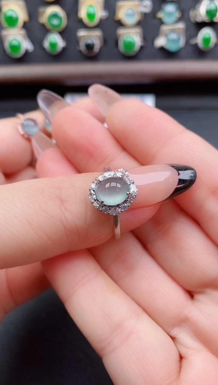 银S925镶嵌戒指翡翠1