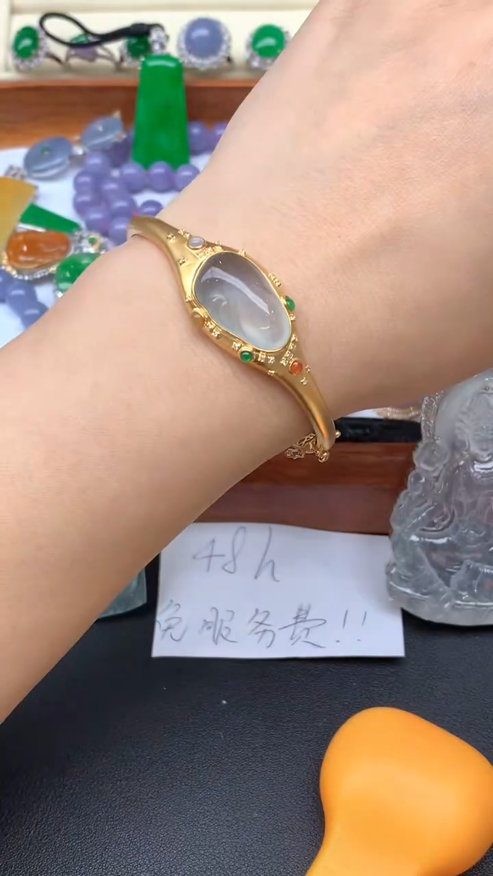 【闪购商品】翡翠手镯18K金镶嵌317-天然翡翠