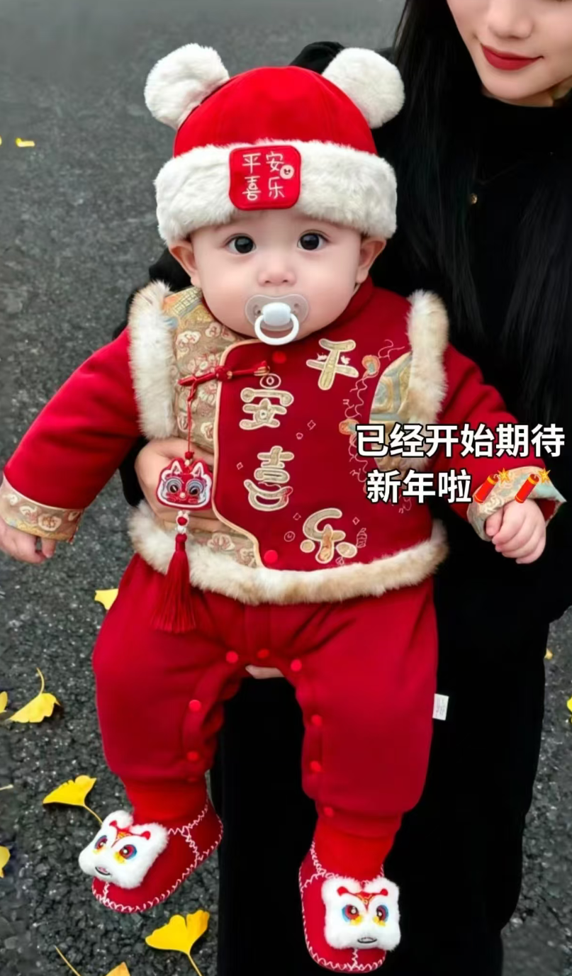 平安喜乐偏开马甲中厚棉哈衣两件套