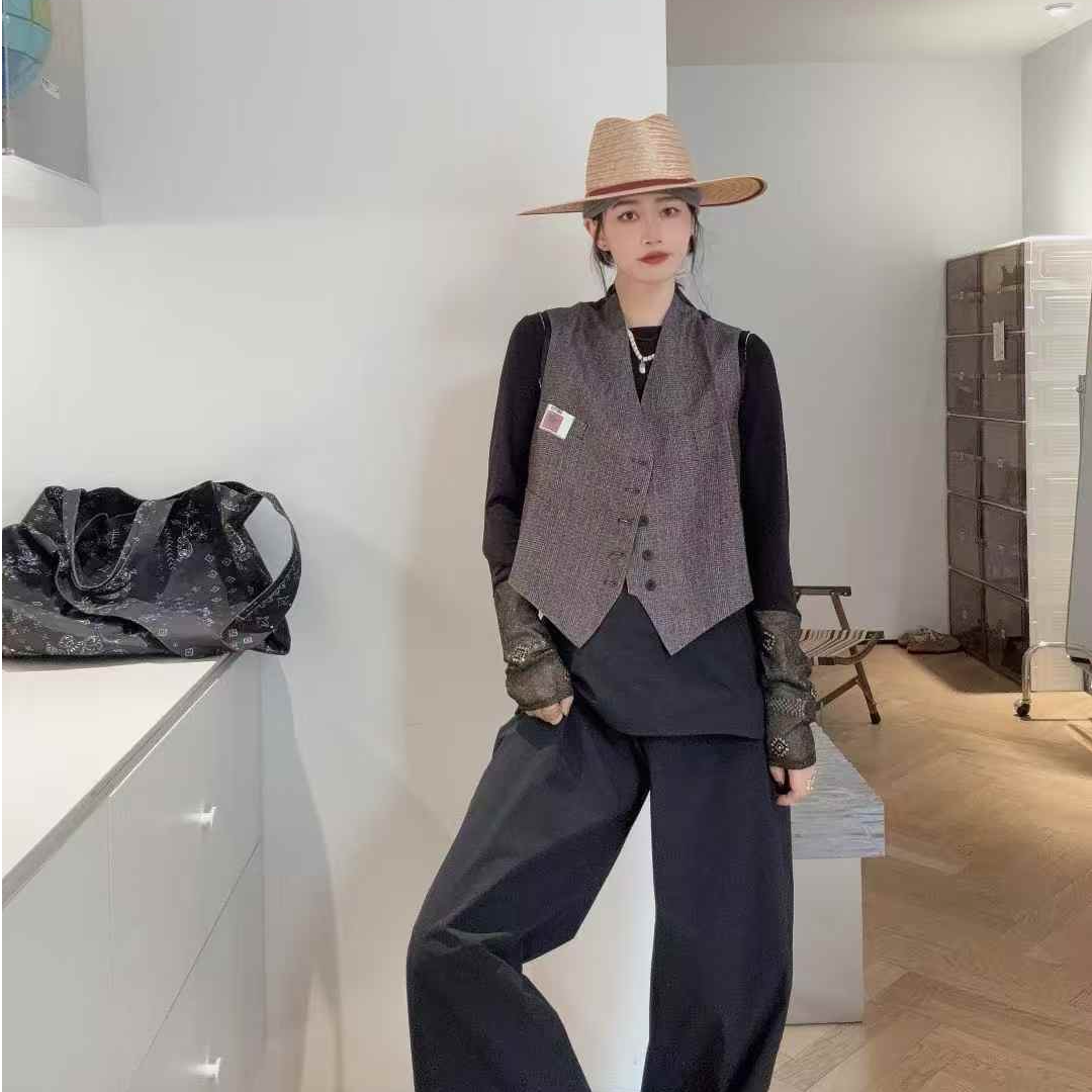 现货【MQ棕色AB面短马甲】设计师短款短款马甲咖色时尚百搭女款