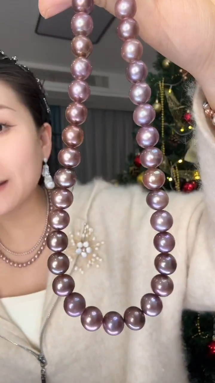 无链子925银8mm紫色大圆珠银项链