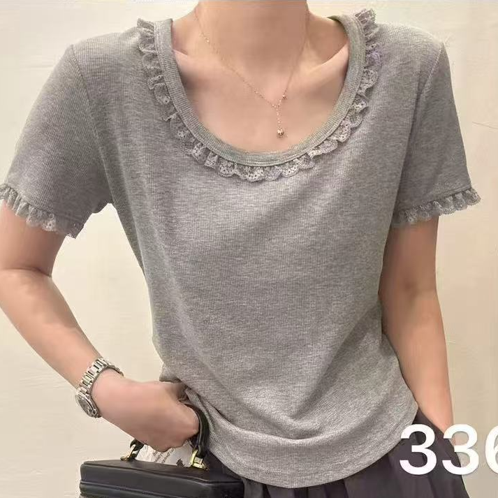 HY 海燕家 3368# 壹彩家蕾丝边打底上衣