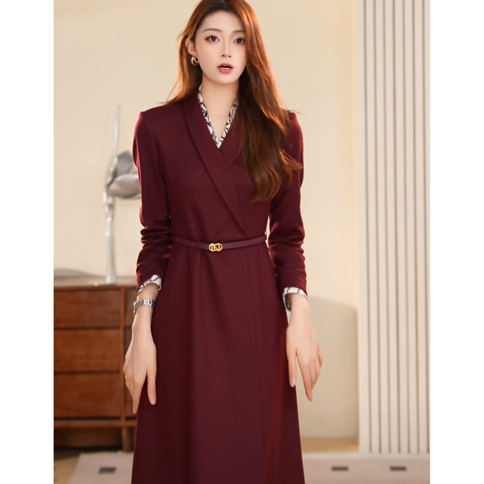 NEXY.CO/奈蔻2025新品羊绒羊毛可脱卸丝巾连衣裙XF06295A7