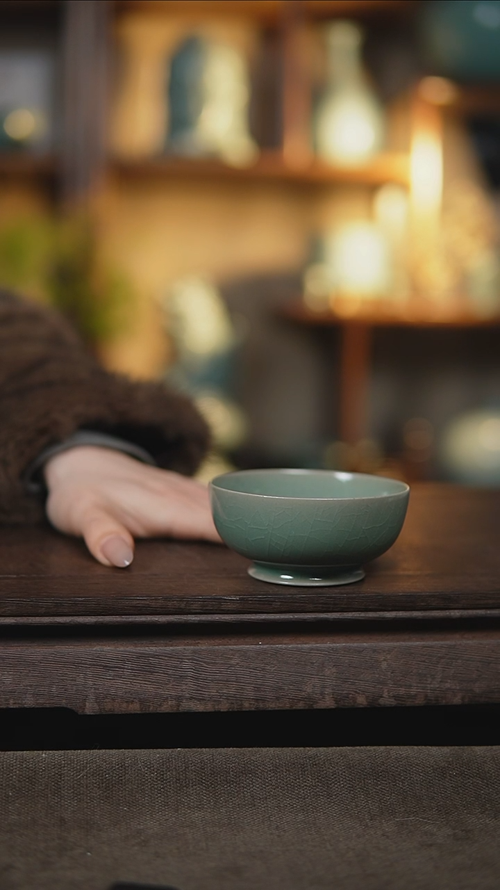 【闪购商品】杯仿古翡翠绿纯手工小碗杯微瑕