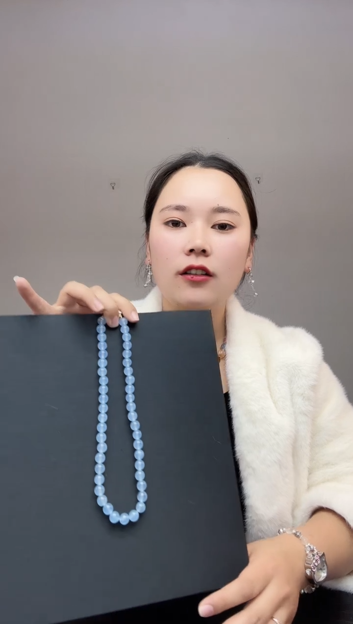 颈饰银S925镶嵌水晶海篮宝项链06