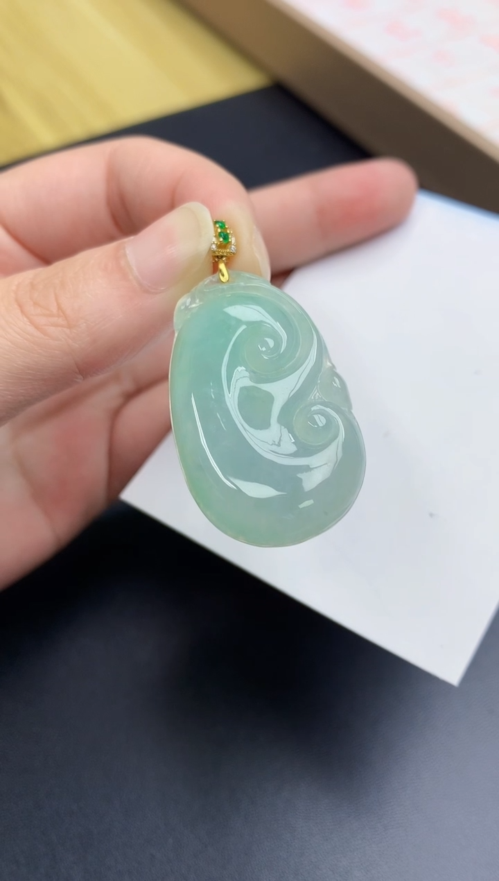 颈饰银S925镀金镶嵌翡翠天然A货