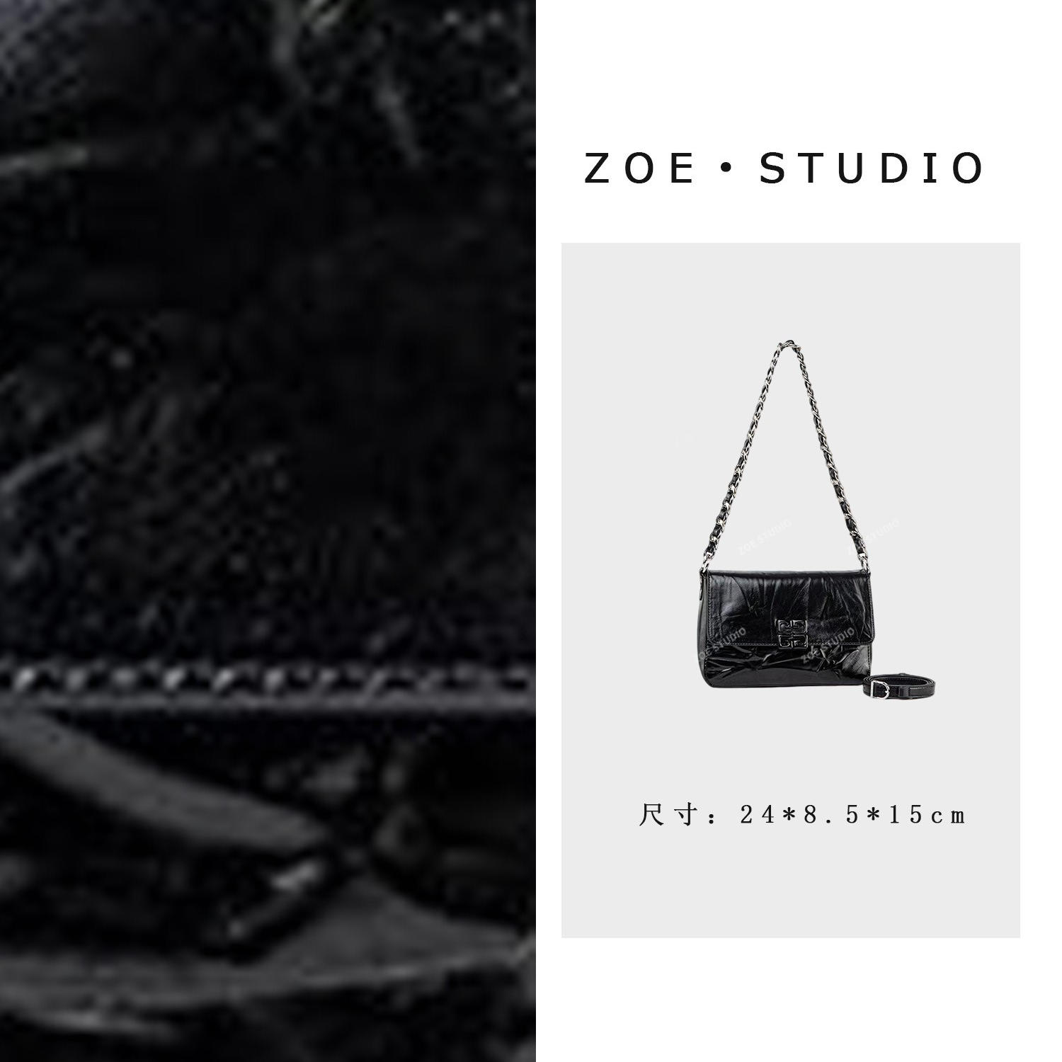 【艳姐甄选】QYX-98206-黑色-轻奢女士时尚小众真皮单肩挎包