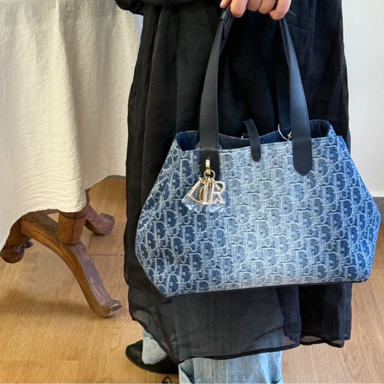 99新 DIOR/迪奥 Dior Toujours 蓝色 老花 丹宁 中号 金扣