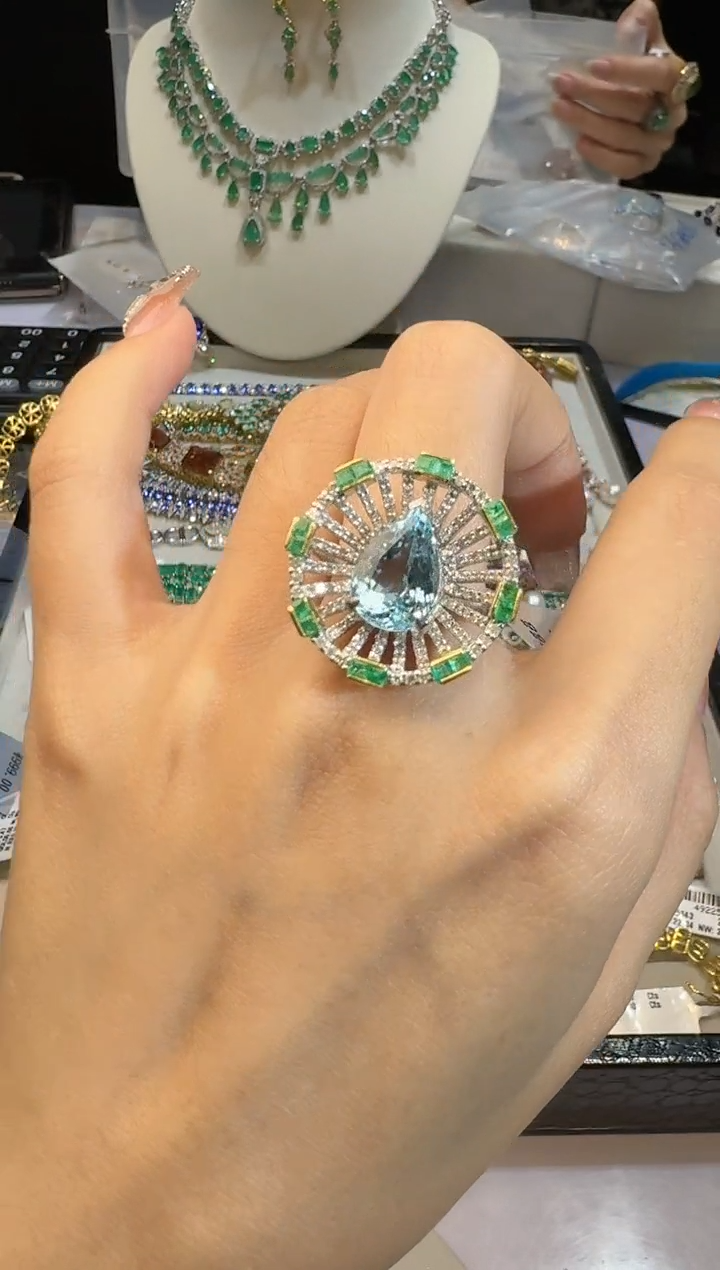 【闪购商品】定制海蓝宝石戒指未镶嵌戒指