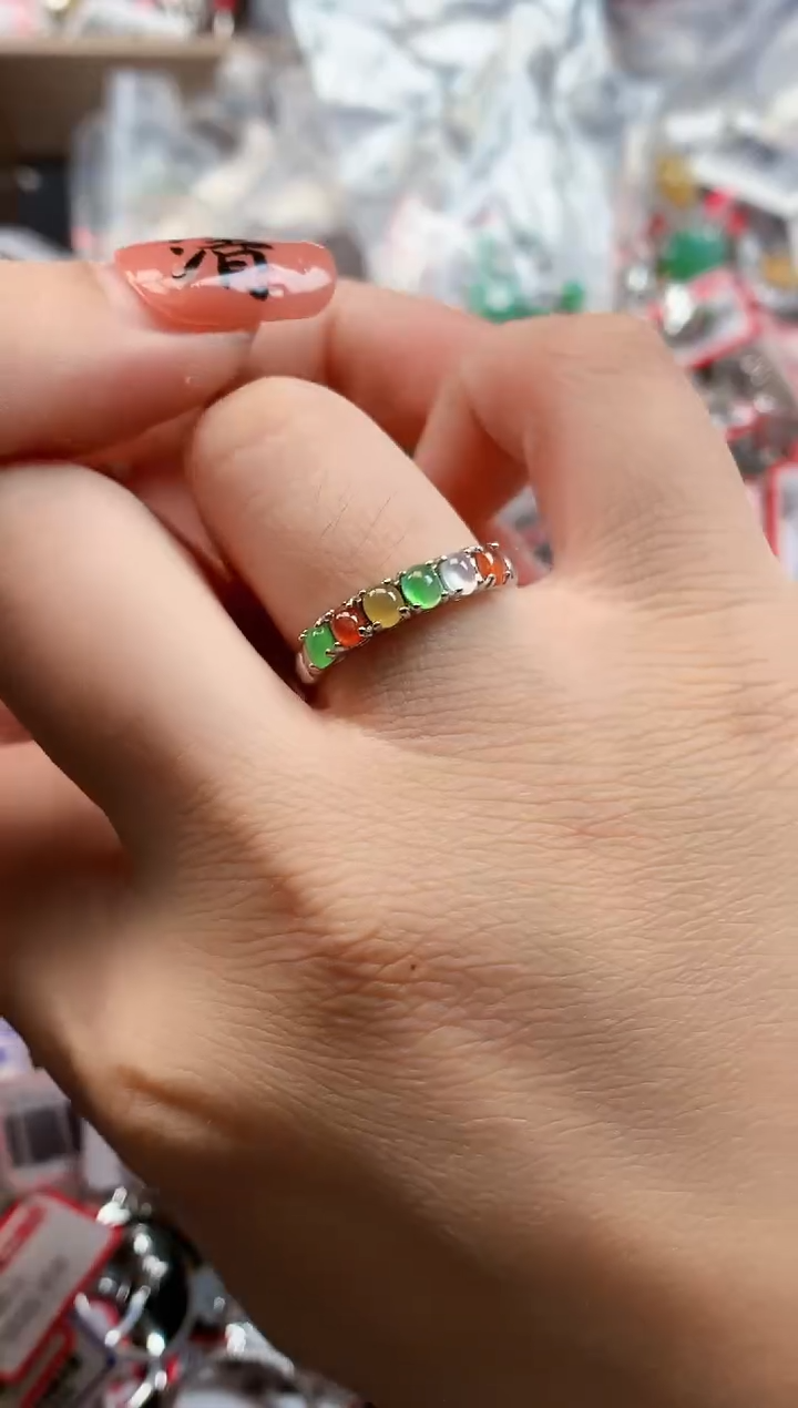 银S925镶嵌戒指翡翠天然A货缅甸翡翠