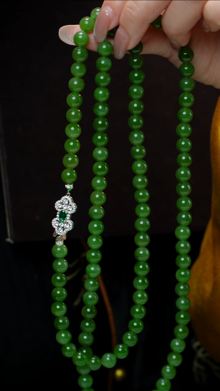 毛衣链未镶嵌和田玉（碧玉）碧玉毛衣链7-8mm 多样性发其一