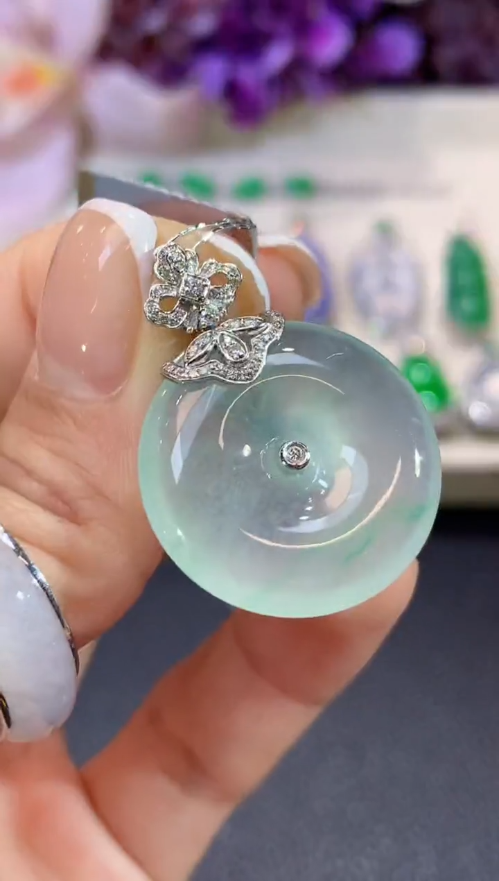 吊坠(不含链)18K金镶嵌翡翠A27