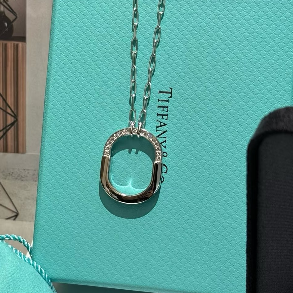 99新 Tiffany & Co./蒂芙尼 小花6欢 lock 18k白金镶钻项链 大号
