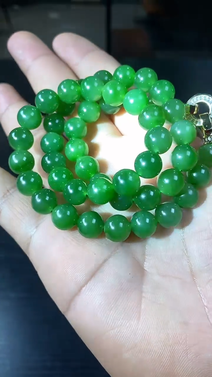 【闪购商品】和田玉碧玉项链10mm未镶嵌一个