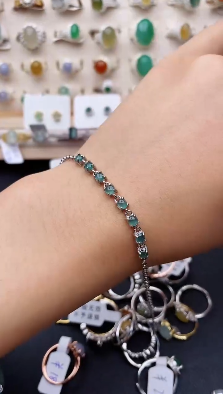 【闪购商品】翡翠手链银S925镶嵌缅甸翡翠