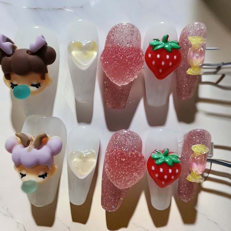 手工穿戴甲可爱穿戴式渐变卡通美甲甲片冰透假指甲贴片彩色磨砂