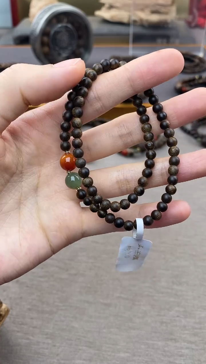 【闪购商品】沉香手串越南芽庄白棋0.4+配饰 沉水双圈款