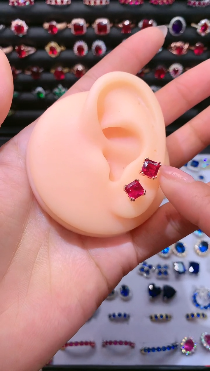 【闪购商品】红宝石耳饰银S925镶嵌6玫瑰金