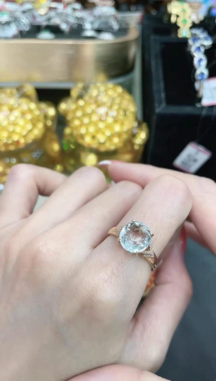 海蓝宝石戒指18K金镶嵌·