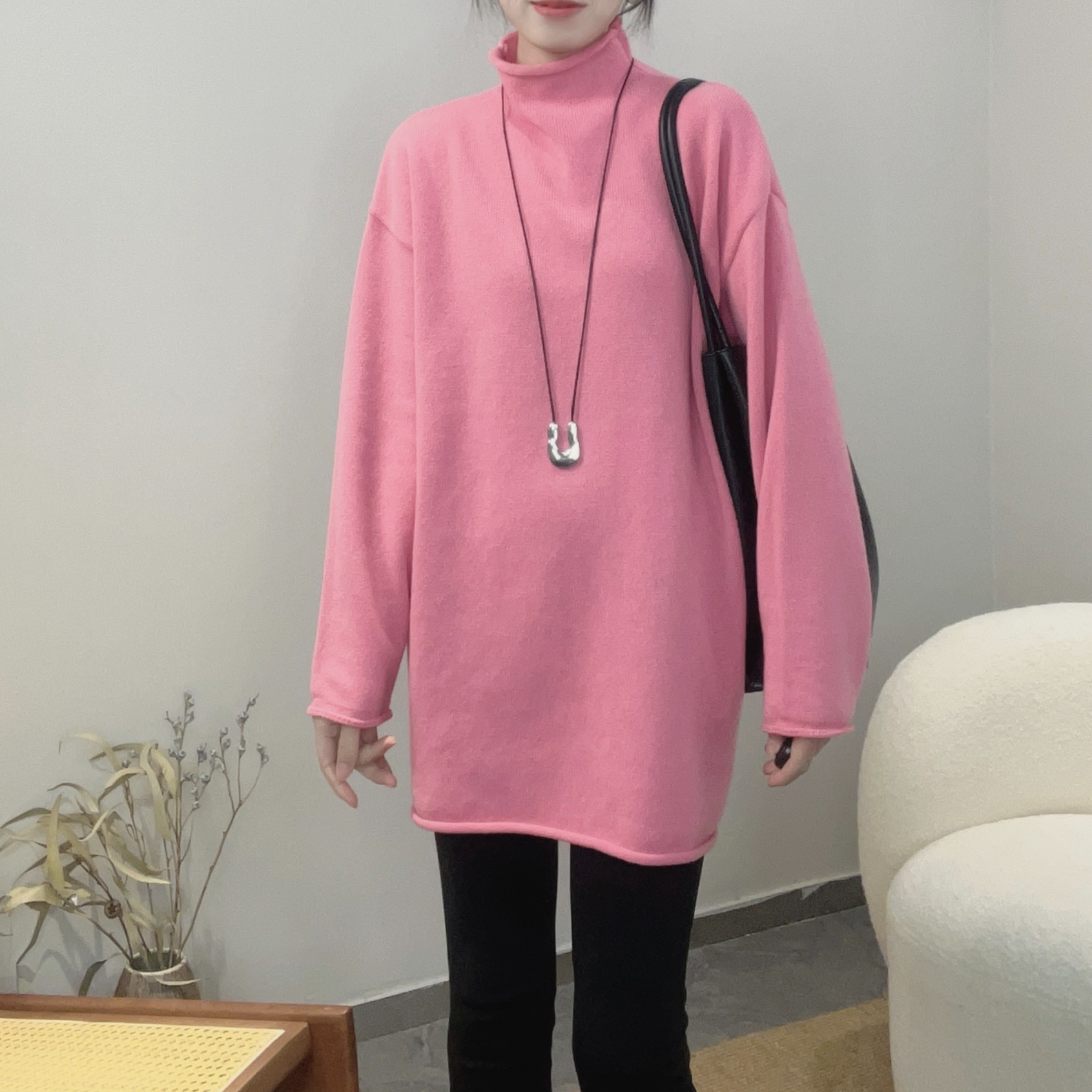 相菲一冬季新韩版慵懒风显瘦半高领全羊毛打底衫纯色时尚毛衣