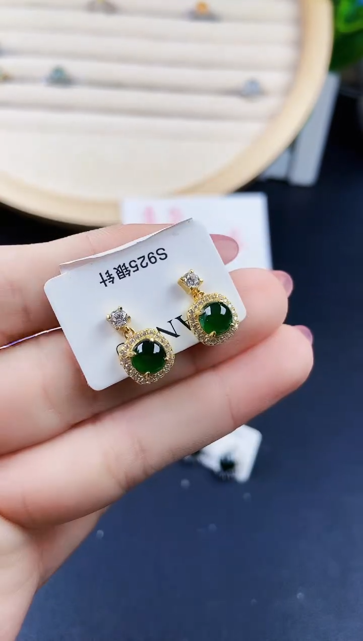 【闪购商品】翡翠耳饰银S925镶嵌12012120