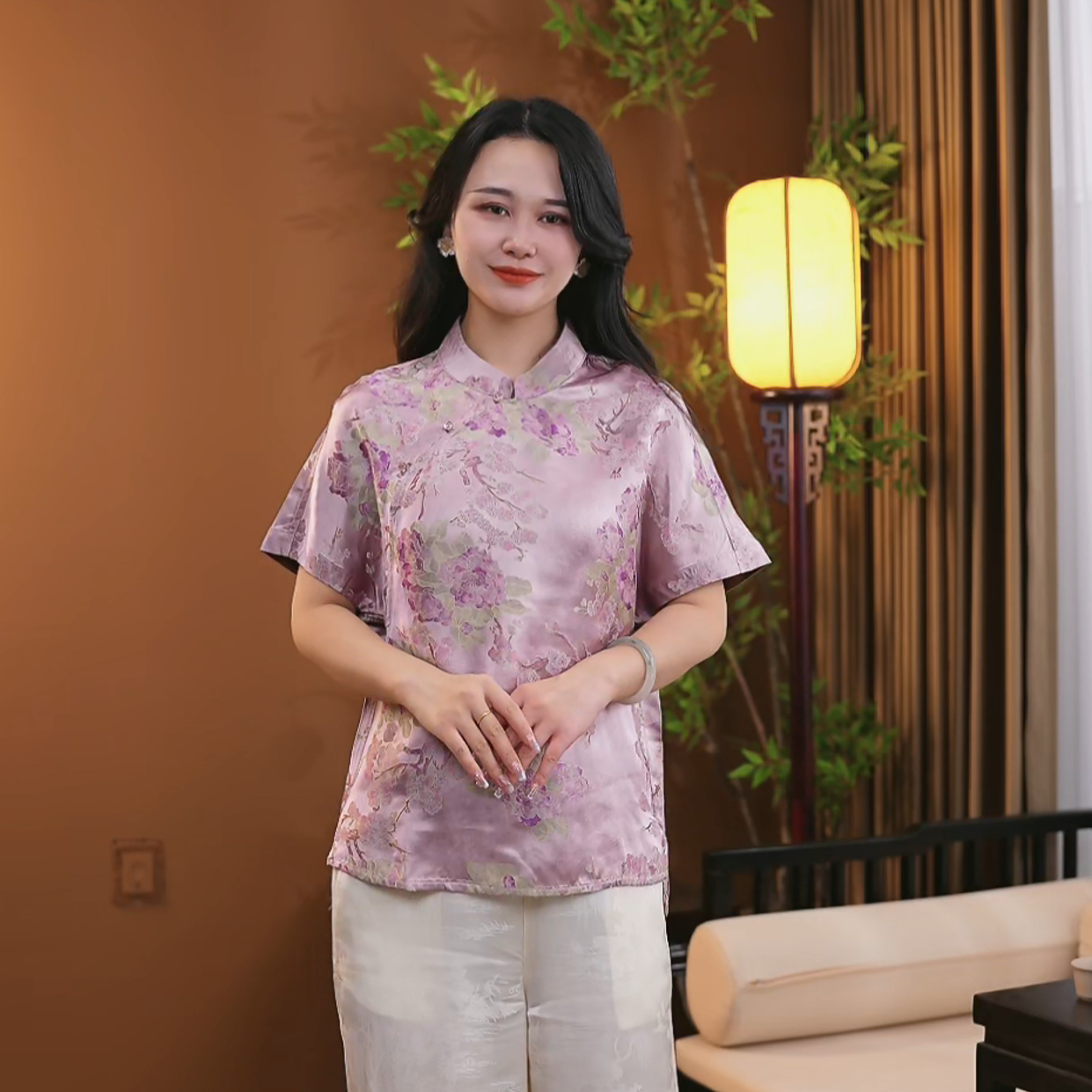 夏季新中式短袖女桑蚕丝新款时尚显瘦百搭中国风上衣女S185