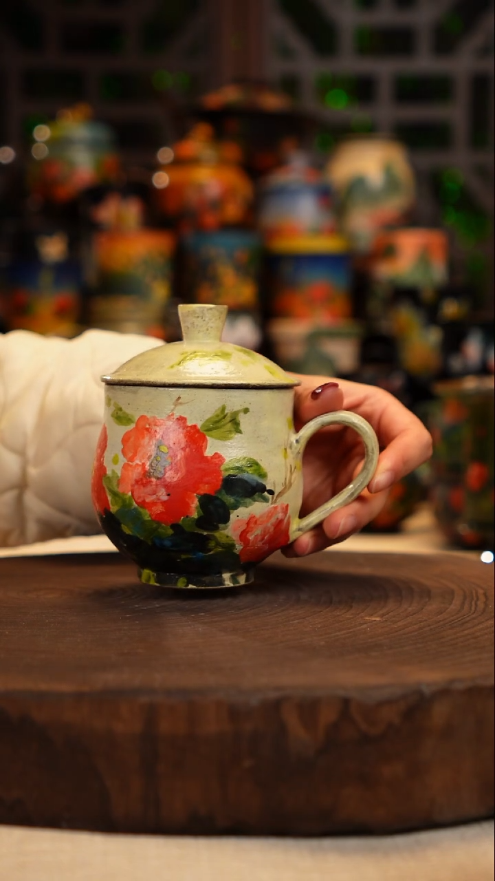 手绘油画  釉下彩  杯子