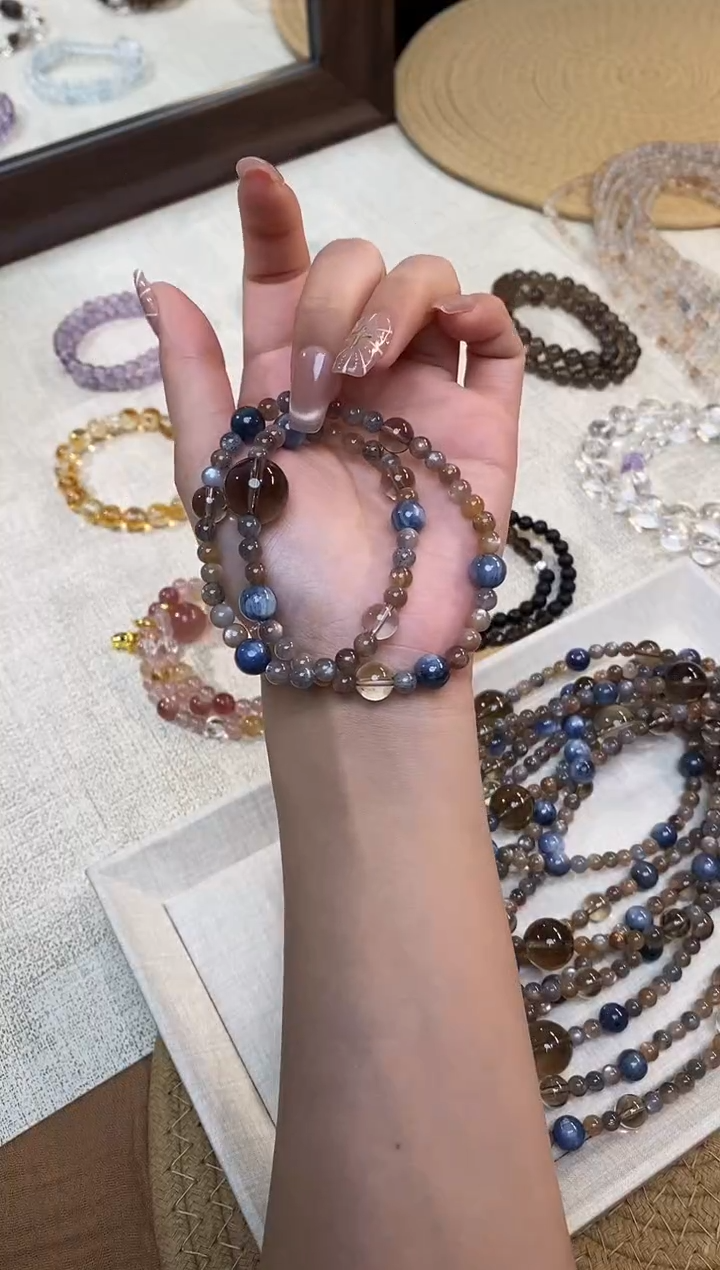 合金手链水晶《繁星》双轮黑金骨干蓝晶茶晶设计双圈5-6多样性发一