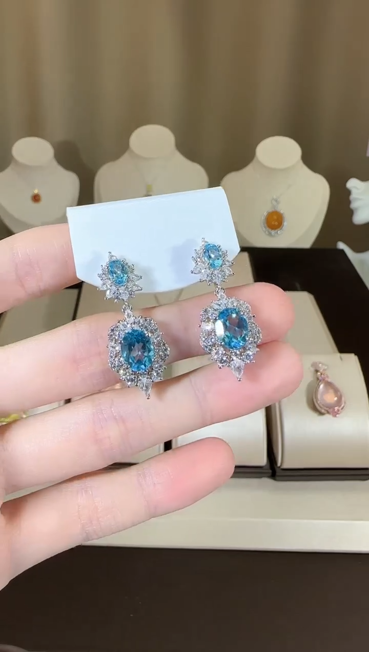 【闪购商品】托帕石耳饰银S925镶嵌5*7mm设计款