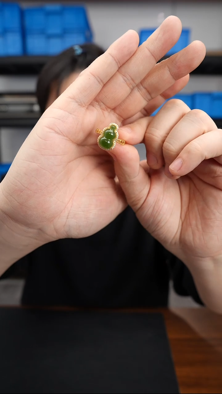 银S925镶嵌戒指和田玉0102DL323福禄戒指