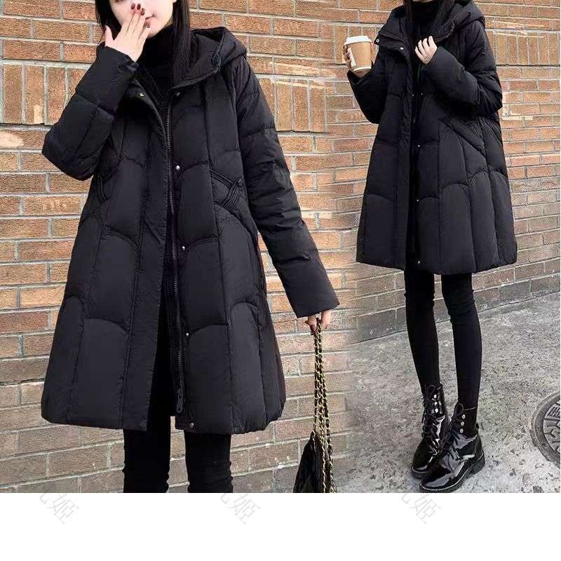 纪凡姬/085-冬季高端保暖女士宽松白鸭绒羽绒服中长款外套