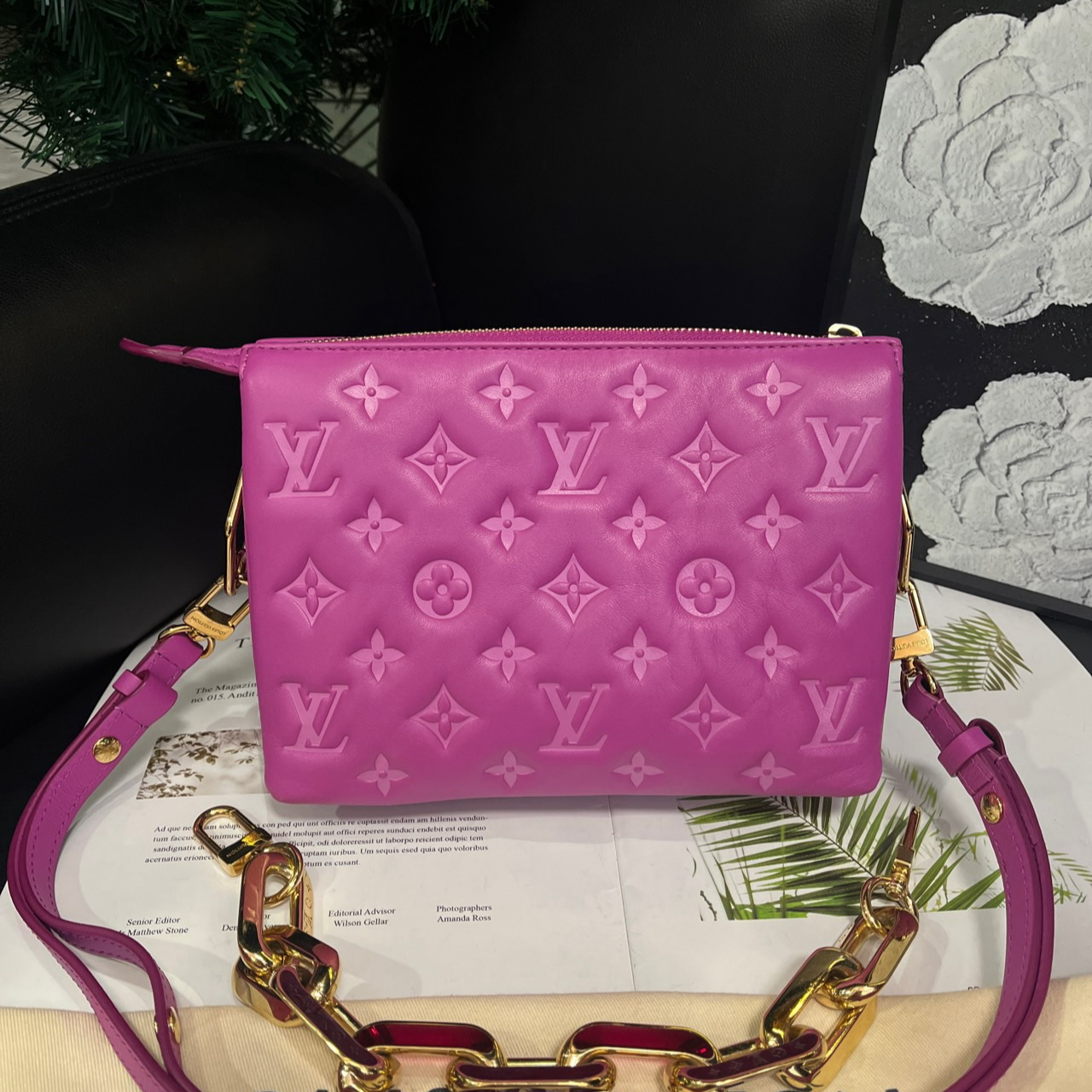95新 Chanel/香奈儿 芯片款玫瑰粉Coussin bb斜挎包B1518