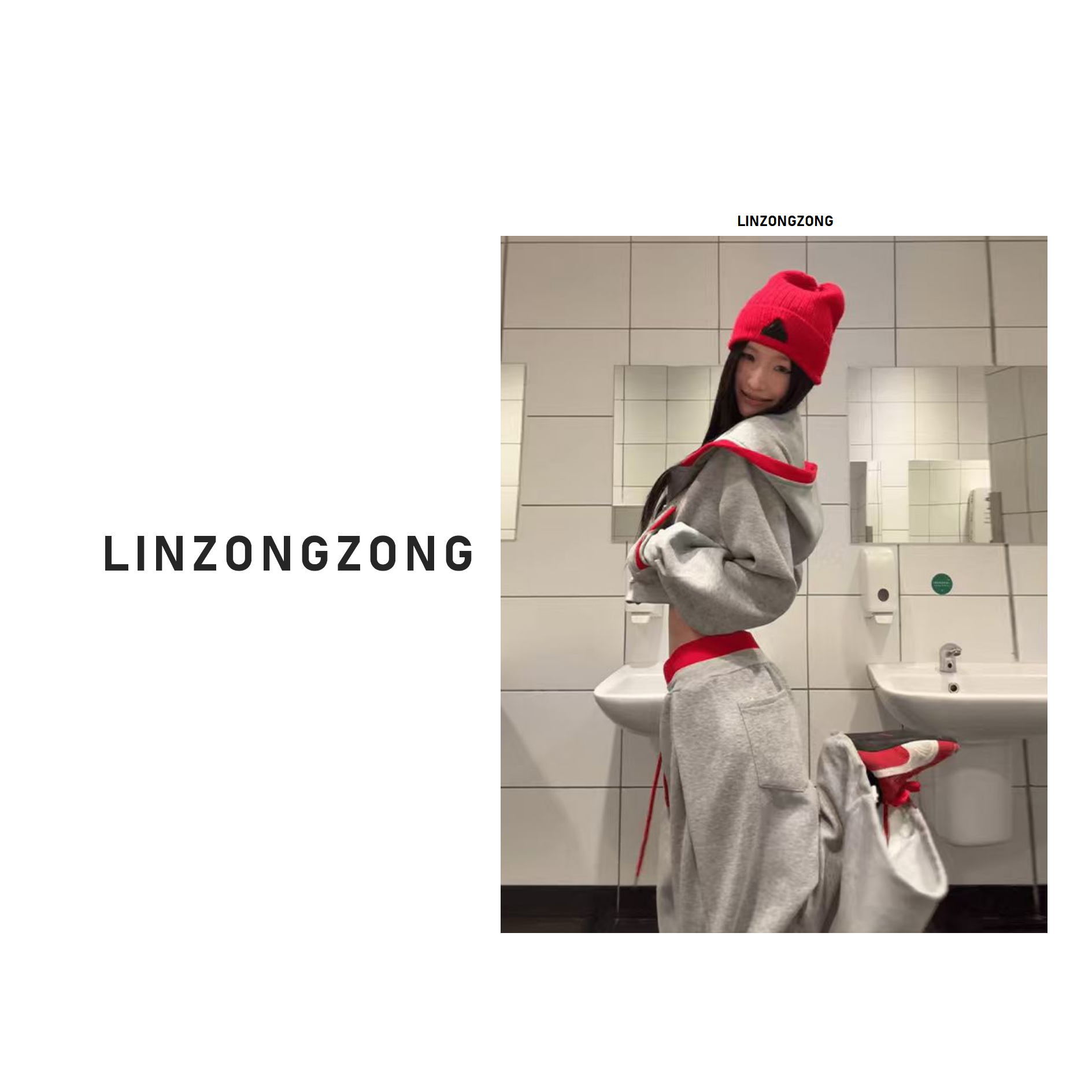 品牌正品韩式辣妹松弛大兜帽短款卫衣+打褶直筒宽松抽绳卫裤套装