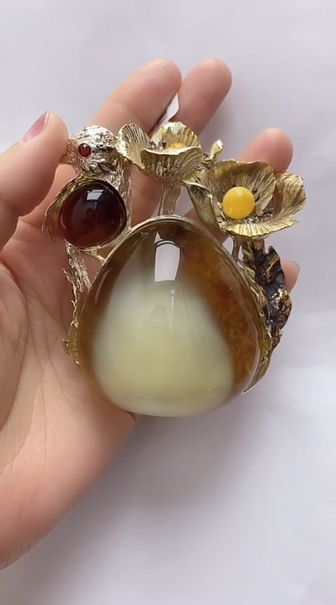 【闪购商品】琥珀裸石银S925镶嵌琥珀吊坠