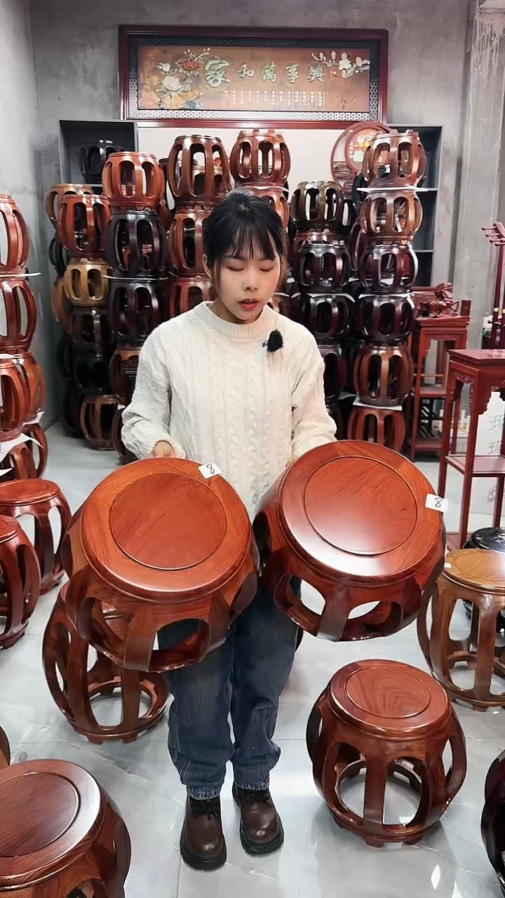 【闪购商品】花梨木类家具花梨木花梨色小号鼓凳一对8号