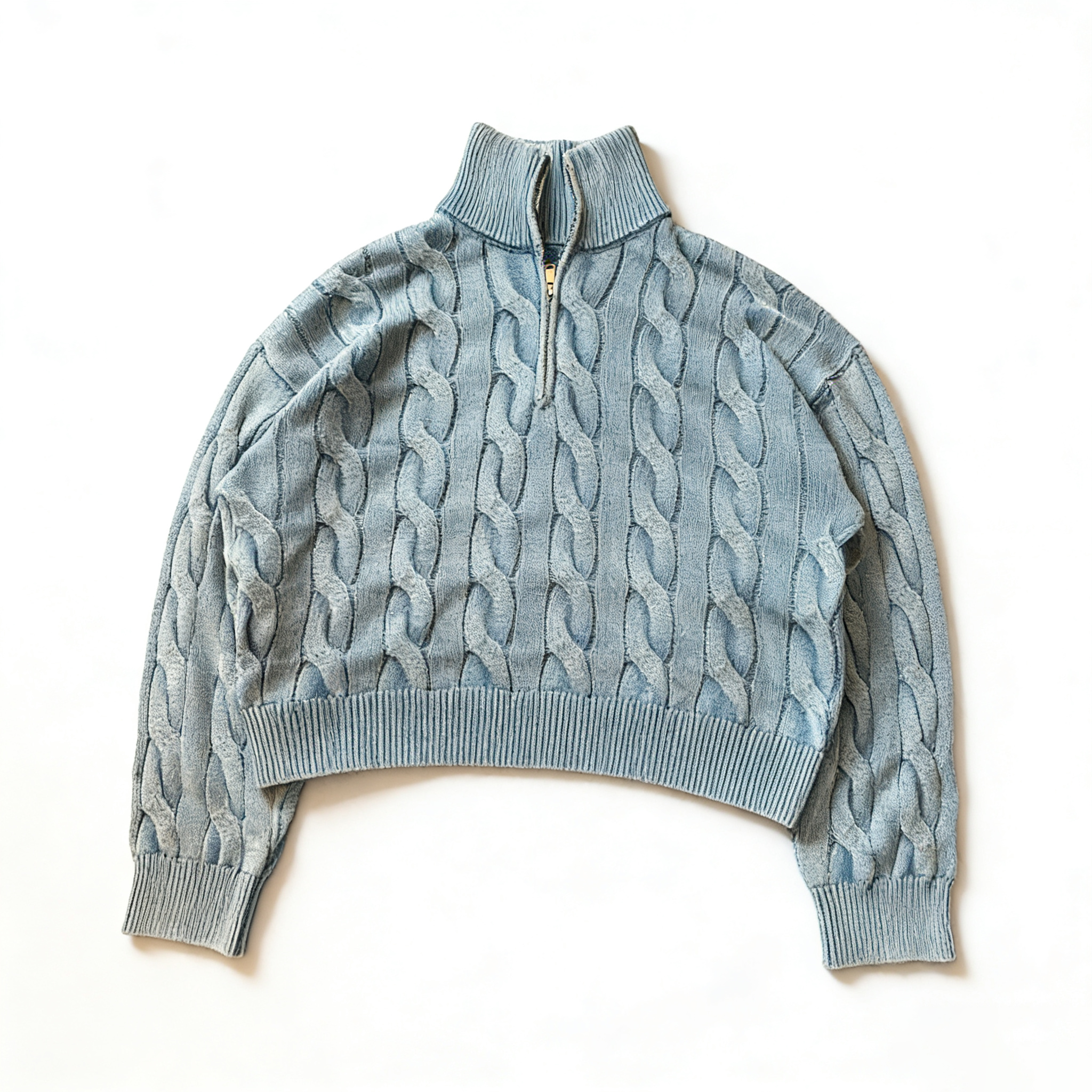 Basicannals麻花纹立领半拉链针织衫水洗老钱短款上衣复古做旧