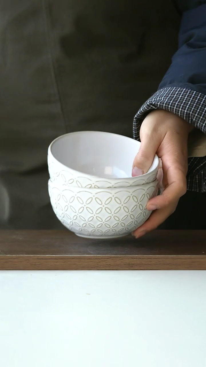 【闪购商品】陶瓷做旧四叶草米饭碗两只装@4-2@