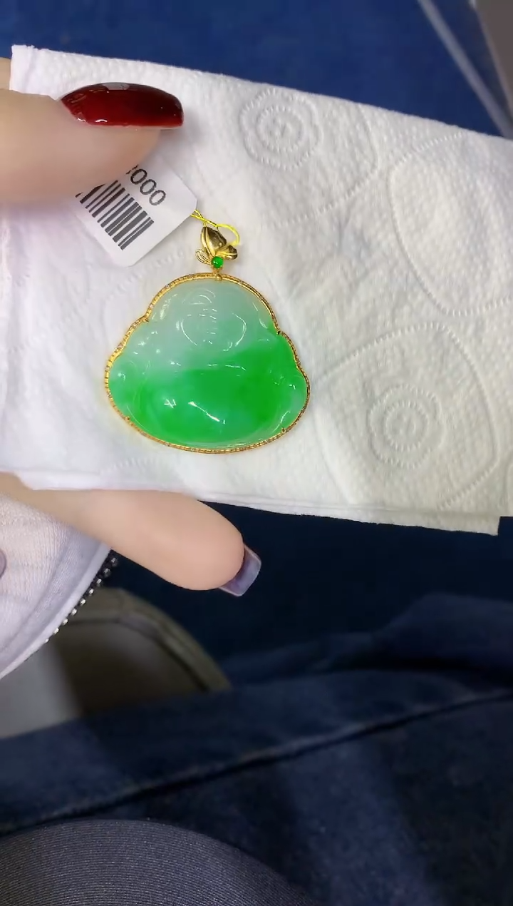 颈饰18K金镶嵌翡翠缅甸天然翡翠A货